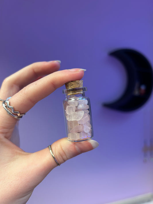 Rose quartz chip bottle