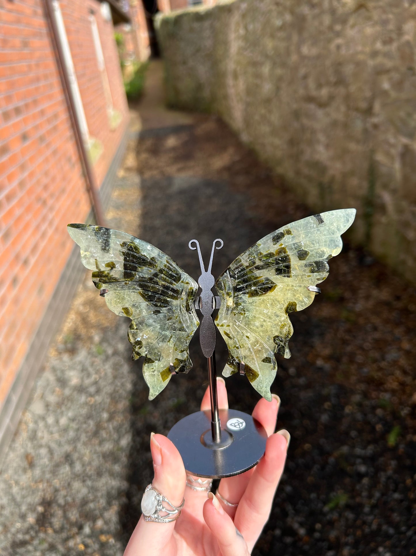 Prehnite butterfly wings with stand