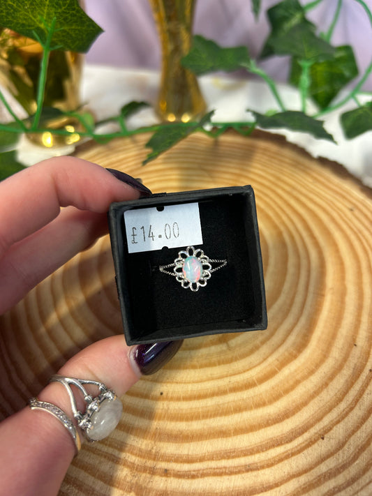 Ethiopian opal flower gemstone adjustable ring