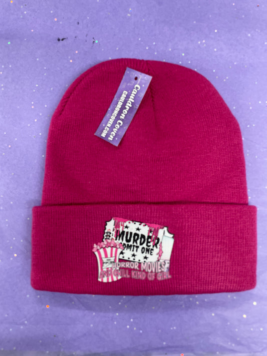 Horror movies and chill Beanie hot pink