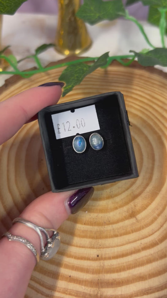 Blue kynite oval stud earrings