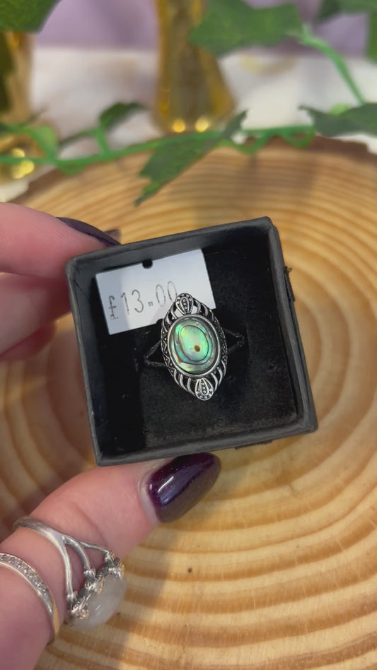 Abalone shell gemstone adjustable ring