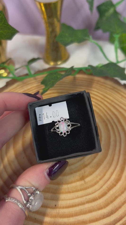 Ethiopian opal flower gemstone adjustable ring