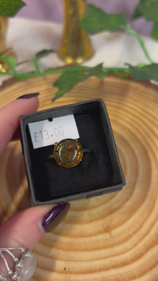 Amber circle gemstone adjustable ring