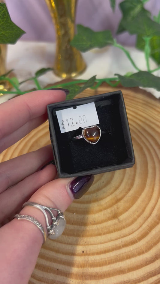 Tigers eye heart gemstone adjustable ring