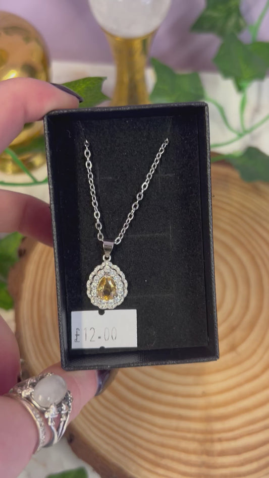 Citrine teardrop Crystal necklace