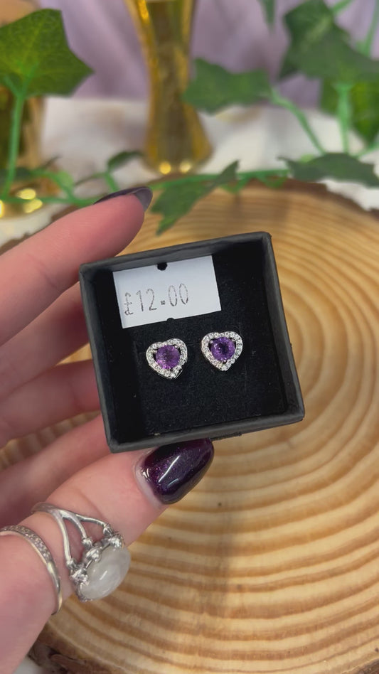 Amethyst heart stud earrings