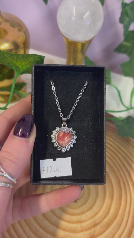 Rhodichrosite heart 1 Crystal necklace