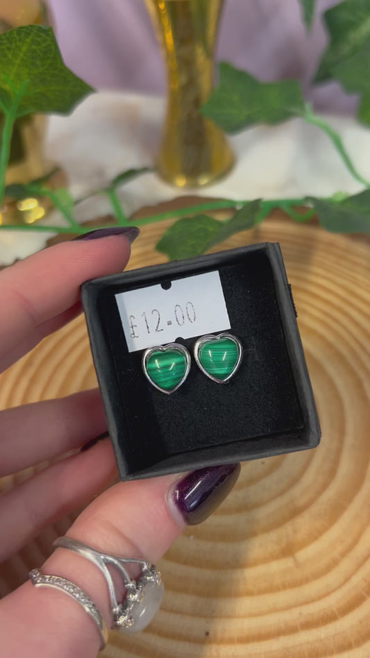Malachite heart stud earrings