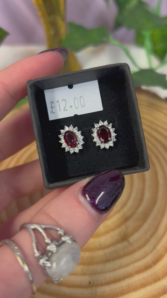 Garnet oval stud earrings