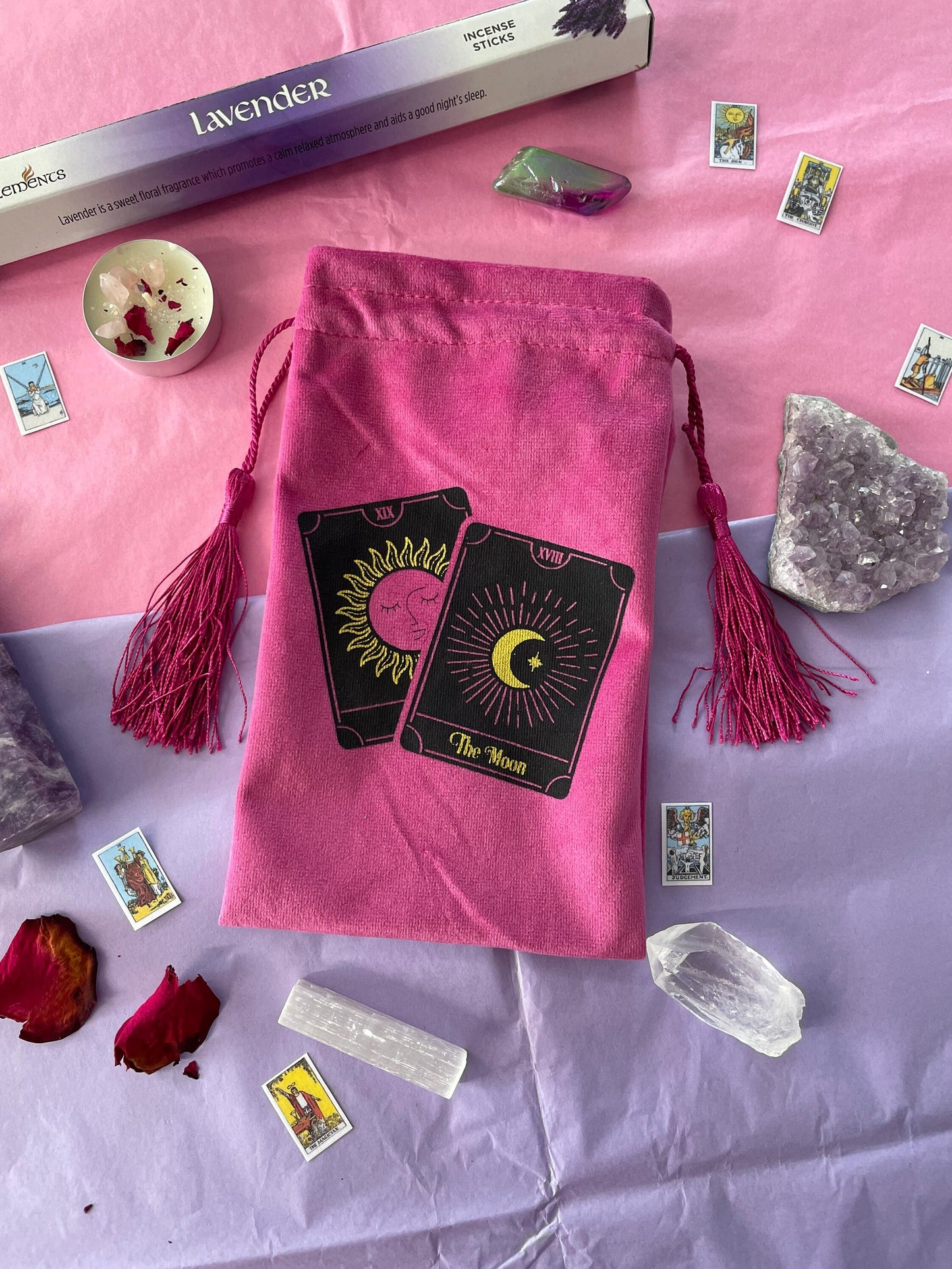 Pink drawstring tarot pouch