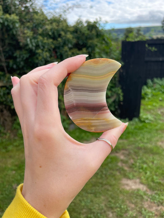 Green onyx polished Crystal moon