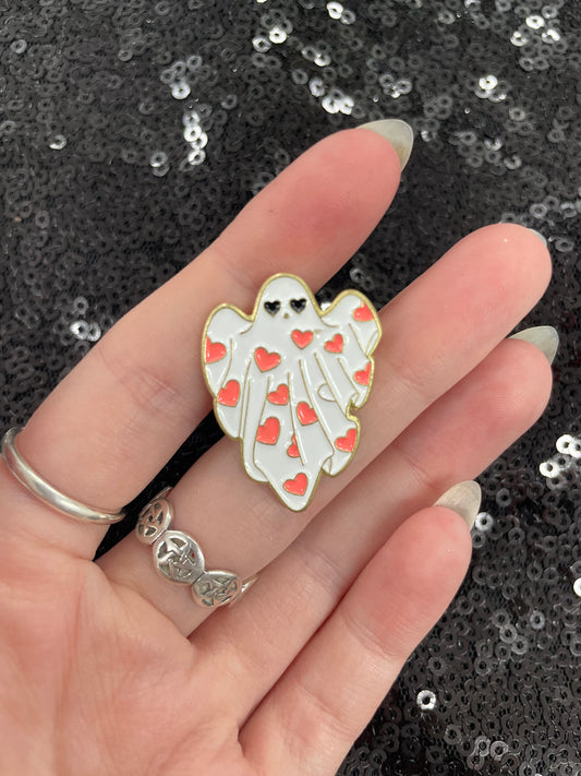 heart ghost enamel pin