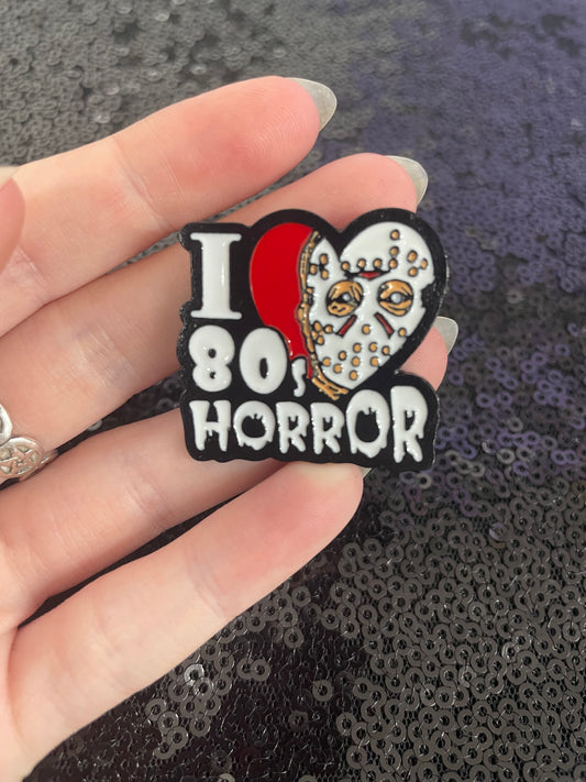 I ❤️ 80’s horror enamel pin