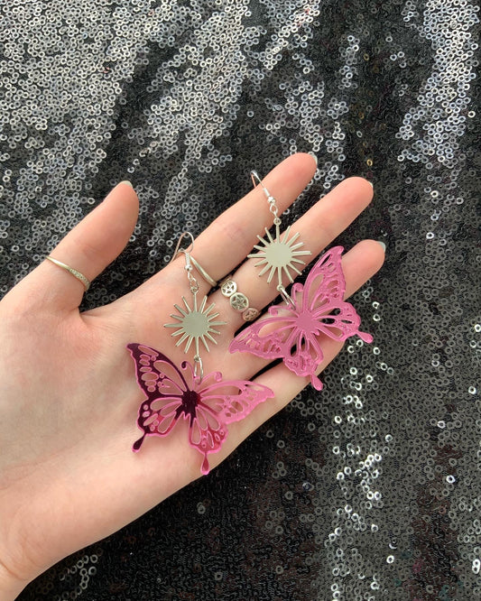 Pink butterfly Acrylic Earrings