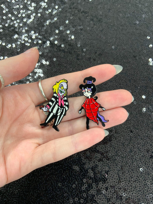 Beetlejuice and Lydia enamel pin set