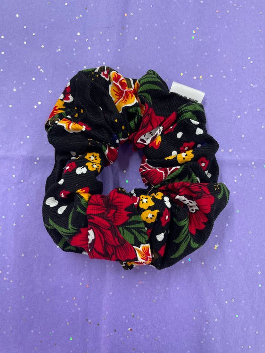 Floral corduroy hair scrunchie