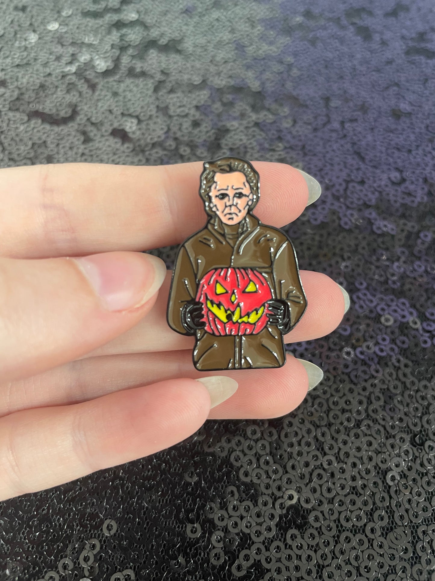 Michael pumpkin enamel pin