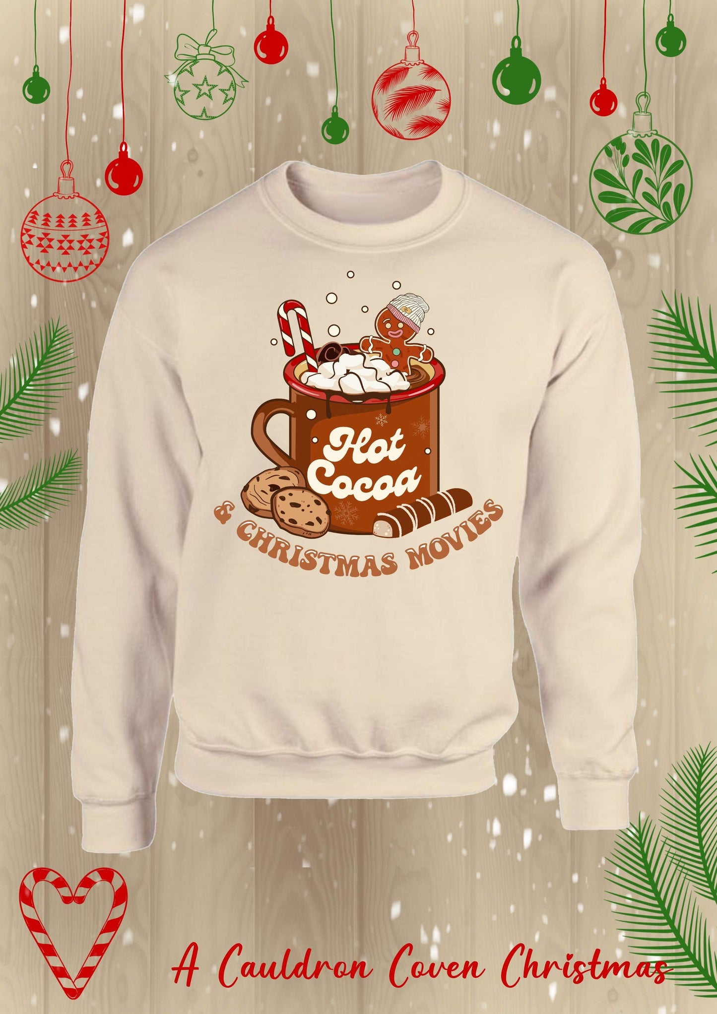 Hot coco & Christmas movies sweatshirt - sand (PREORDER)