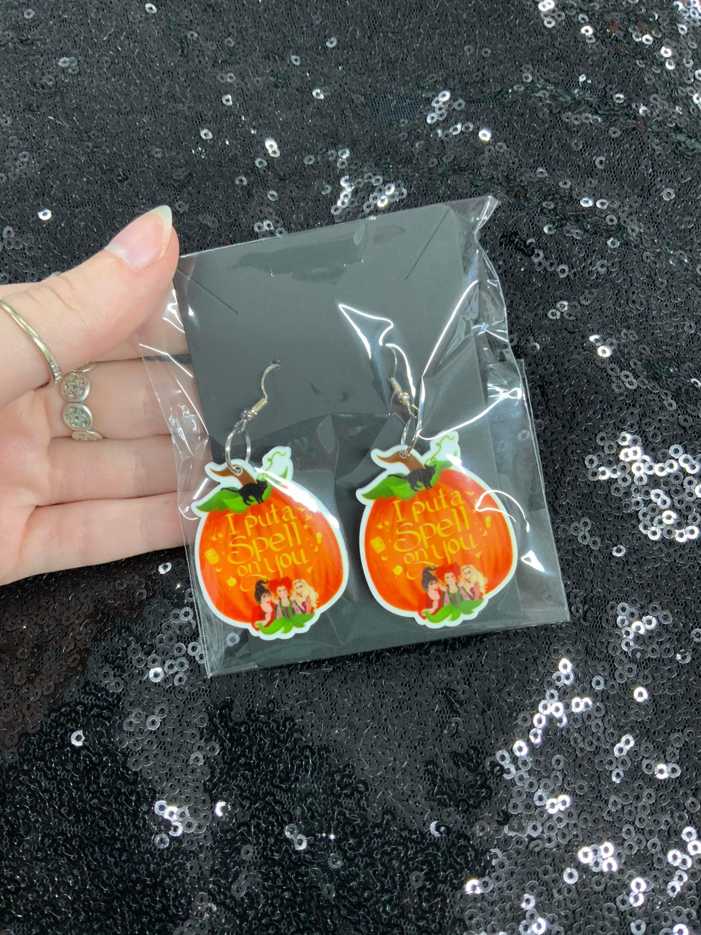 I put a spell on you pumpkins earrings