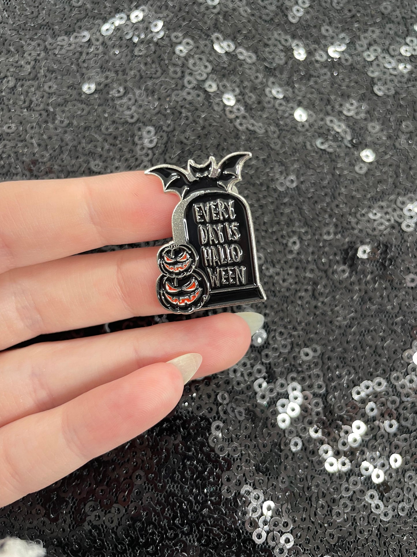 Everyday is Halloween gravestone enamel pin