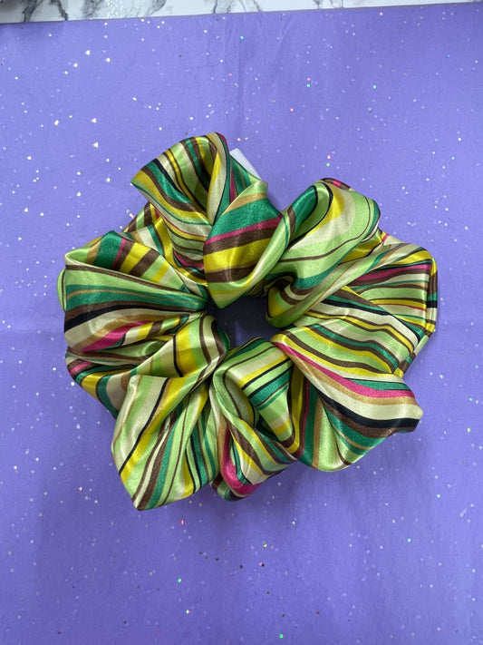 Green stripe Satin hair scrunchie