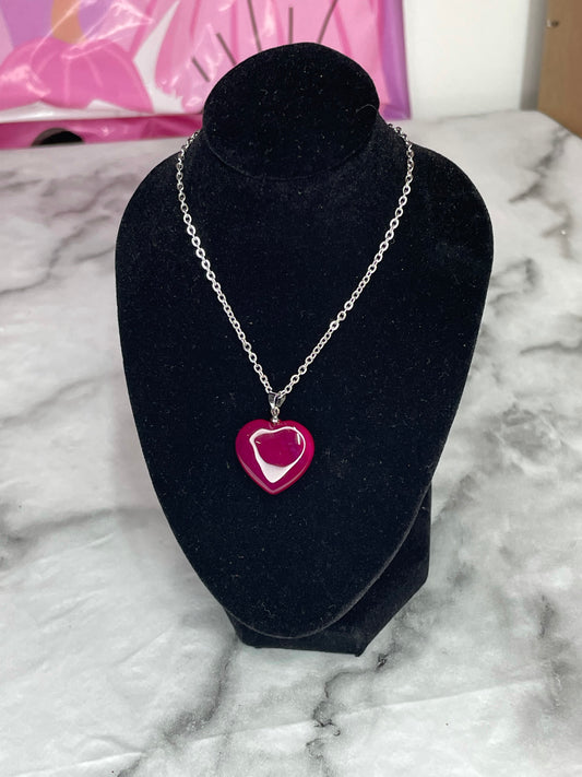 Pink banded agate heart Crystal necklace